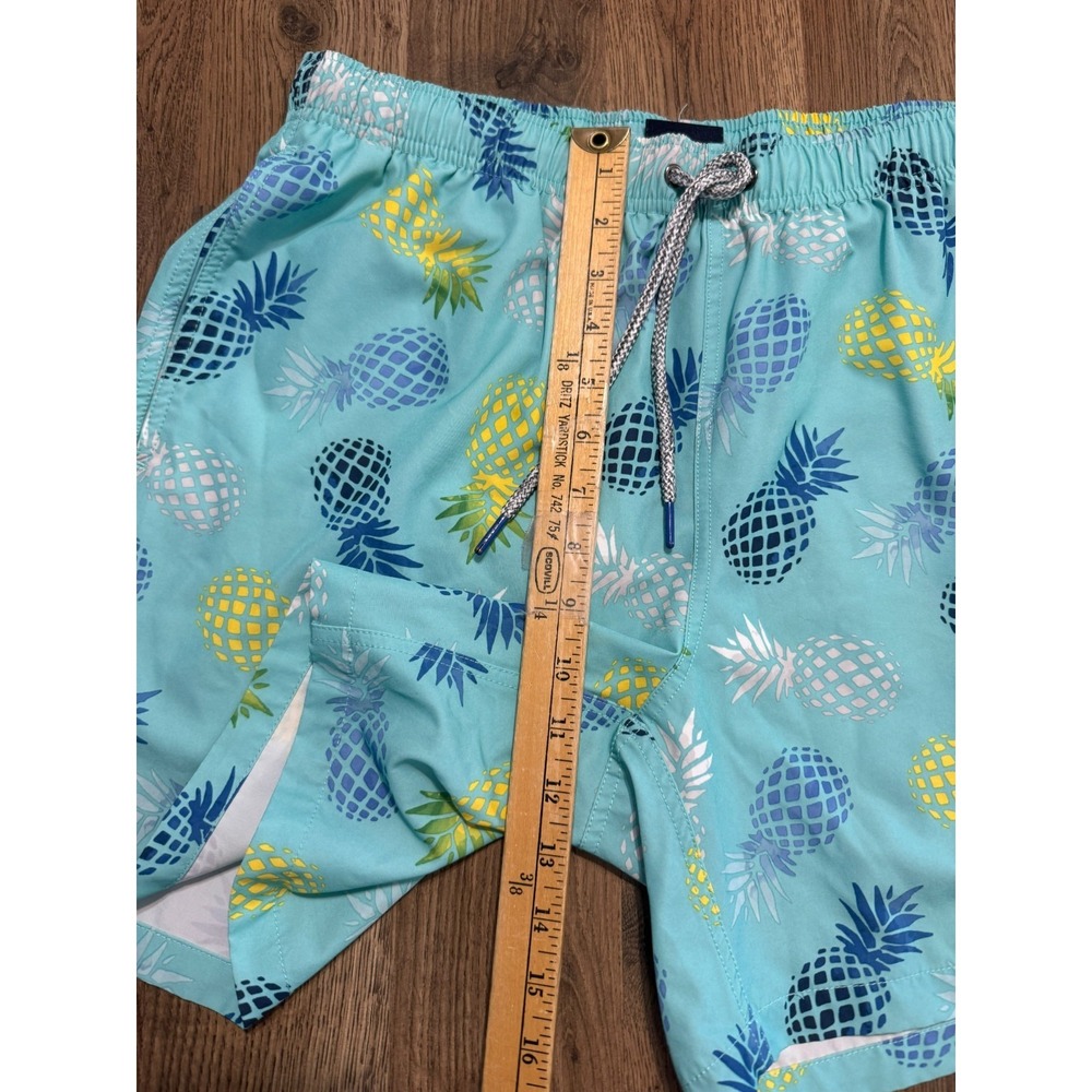 Rainforest Shorts Mens Medium Swim Trunks Blue Green Yellow Tie Waist Pineapples - Picture 13 of 14